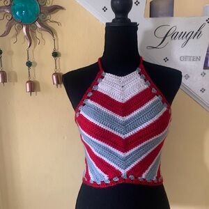 Red and White Chevron Halter Crop Top